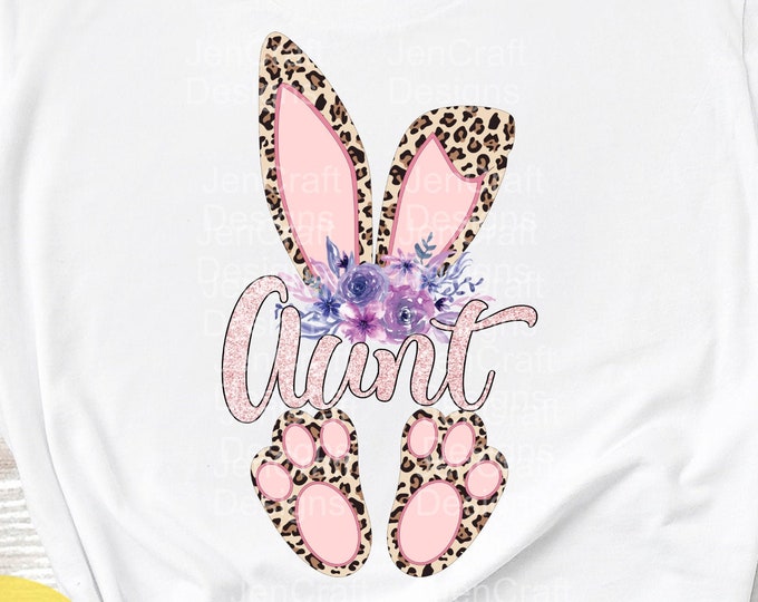 Aunt Cheetah bunny PNG. Easter Leopard Print ears and feet with flower Rabbit sublimation digital design Easter clipart printable printing