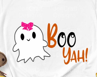 Halloween Svg Boo Yah SVG Cute Girl Ghost svg, Spoky Ghoul fall autumn svg, SVG, EPS, Dxf, Png, Cricut, Silhouette digital design