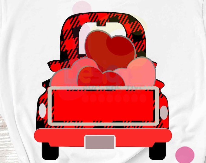 buffalo plaid Valentine Truck SVG  Valentines Antique Vintage truck SVG, classic svg Dxf eps png Cut File Silhouette, Cricut sublimation