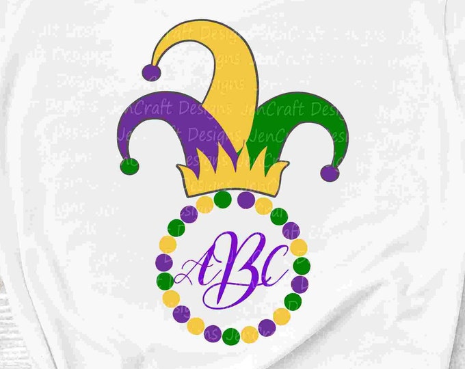 Mardi Gras svg Monogram Frame Jester Crown Fat Tuesday New Orleans Svg Cuttable Design Frame Monogram SVG EPS Png DXF, Cricut Silhouette