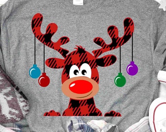 Buffalo Plaid Christmas Moose SVG, Reindeer Clip Art (Cut File)