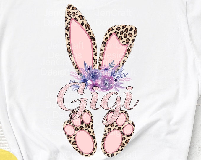 Gigi Cheetah bunny PNG Easter Leopard Print ears and feet with flower Rabbit sublimation digital design Easter clipart printable printing