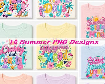 Neon Summer PNG Bundle, 10 Beach Sublimation Designs, Bright Vacation Shirt Graphics, Digital Download