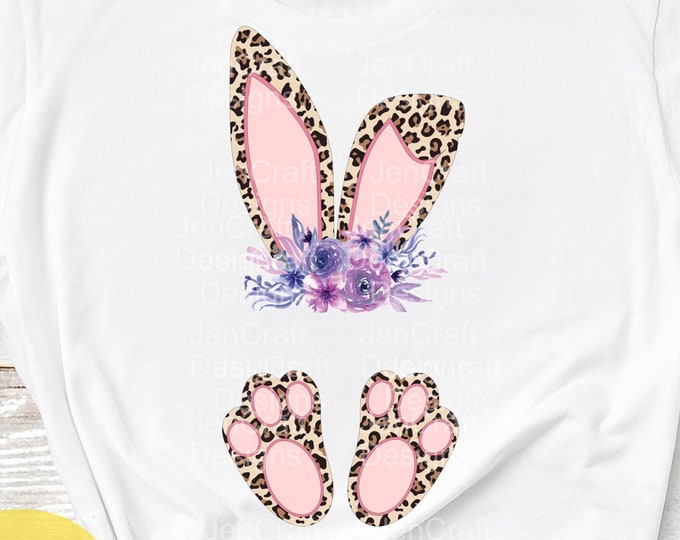 Cheetah bunny PNG. Easter Leopard Print Monogram Frame ears and feet flower Rabbit sublimation digital design clipart printable printing