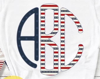 American Flag Monogram Letters: Patriotic Alphabet PNG (Sublimation)