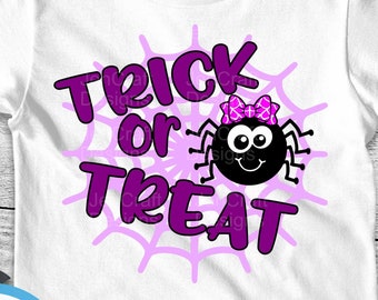 Trick or treat Halloween cute Spider svg, Girl Spider svg Halloween SVG, Spider with Bow SVG, eps, dxf, png cut files for Cricut, Silhouette