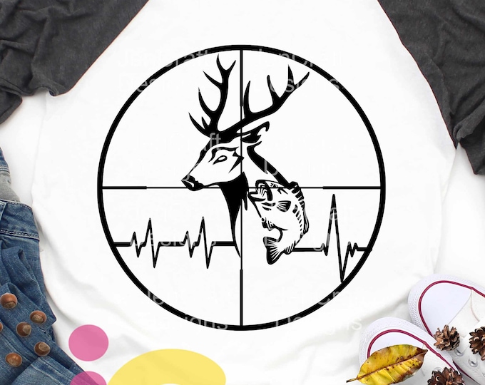 Hunting Fishing Deer Fish gun sight crosshairs Dad Hunter Fisherman fathers day svg Buck Svg Png Eps Dxf laser Cricut Silhouette sublimation