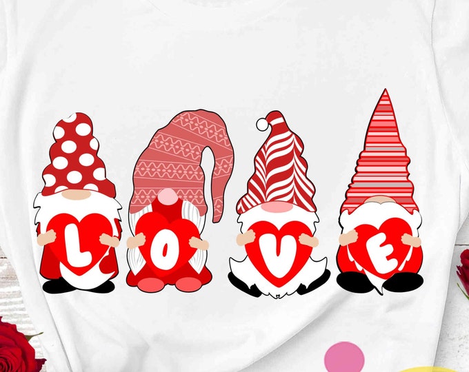 Valentine Gnome SVG, Love svg, Valentine's Day, Gnomes holding hearts Silhouette, Gnome couple Cricut, SVG, Sublimation, PNG, cut file