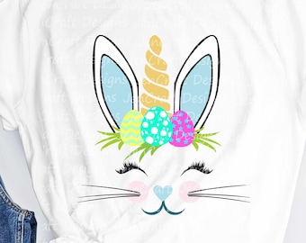 Easter Svg, Bunny Unicorn Svg, Bunnycorn Svg, Easter Bunny Svg file, Face svg, Rabbit ears, Unicorn svg, Eps, DXF, PNG, Cricut, Silhouette
