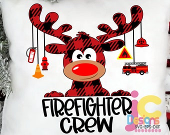 Firefighter Crew Buffalo Plaid Moose SVG, Christmas Svg, Fireman SVG,  Clipart Reindeer Clip Art, Eps  Cut File Png Print Sublimation Design