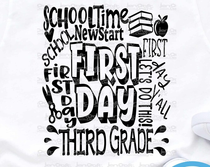 School svg, Third Grade svg Back to School SVG First day svg 3rd Grade Typography First Day of School svg, Sublimation Png, Student Eps Dxf