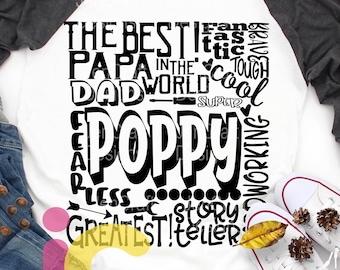 Poppy SVG, Dad Grandfather SVG, typography word art, Grandpa Super Paw Greatest Man Sublimation - Cut File Shirt Design SVG, Eps, Dxf, Png