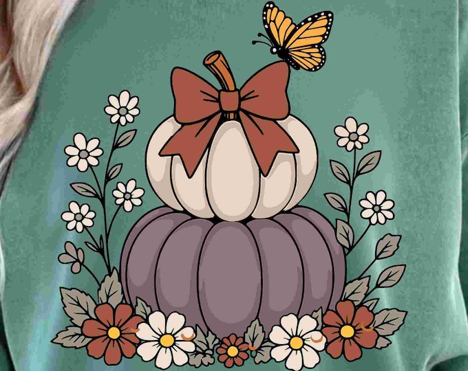 Floral Fall Pumpkin svg, Autumn Stacked Pumpkins, Trendy Floral Leaves Thanksgiving Season Vibes Sublimation, Svg Eps Dxf Png