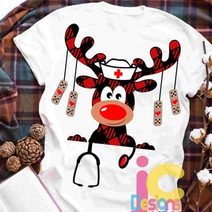 Buffalo Plaid Moose SVG, Christmas reindeer nurse svg Christmas Svg, RN Clipart, Svg, Eps Cut File, Png Print Sublimation Design