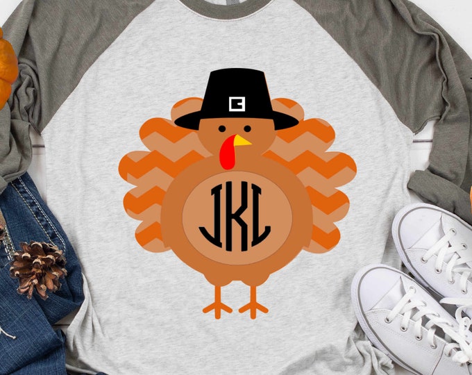 Pilgrim Turkey svg Monogram frame Thanksgiving Turkey Pilgrim Turkey svg, eps, dxf kids printable png Sublimation Cut file Cricut Silhouette