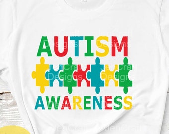 Autism Awareness puzzle SVG, DXF, EPS, Png Puzzle Instant Download cutting files for use with Silhouette Studio and Cricut Design Space.