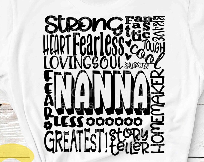 Nanna SVG, Grandmother SVG, typography word art, granny grandma Mothers day Sublimation - Cut File Shirt Design SVG, Eps, Dxf, Png