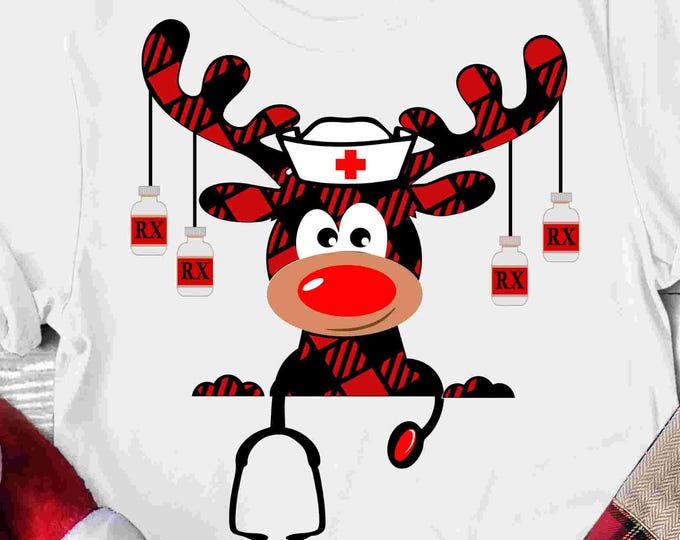 Buffalo Plaid Moose Pharmacy Medicine SVG: Christmas Reindeer Clipart (Digital Files)