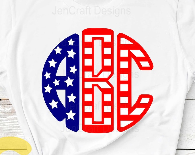 Round Monogram alphabet SVG, US American Flag Pattern Round Font Svg 4th of July SVG Eps Dxf Studio, Silhouette Cricut Ds Alphabet Cut Files