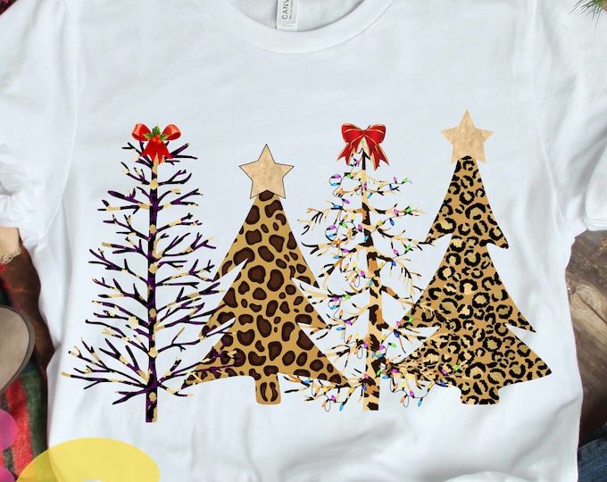 Cheetah Christmas Tree Leopard print Sublimation Design, Wild Christmas PNG Clipart graphic digital Print then Cut 300 dpi transparent png