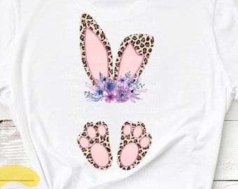 Cheetah Print Easter Bunny PNG: Leopard Floral Rabbit Clipart (Digital Design)