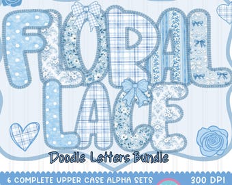 Lace Alphabet PNG Bundle, Floral Alphabet PNG, Preppy Monogram Letters, Coquette Lace Letters, 6 Full Alphabet Sets, A-Z PNG