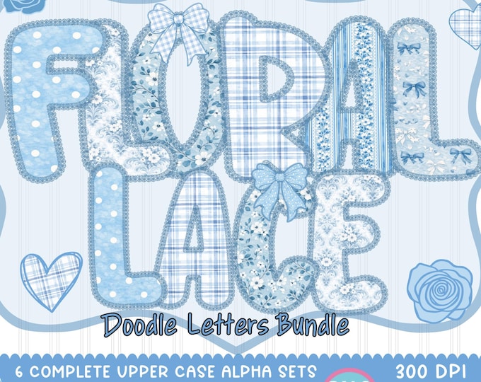 Lace Alphabet PNG Bundle, Floral Alphabet PNG, Preppy Monogram Letters, Coquette Lace Letters, 6 Full Alphabet Sets, A-Z PNG
