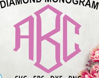 Diamond Monogram Font SVG EPS, DXF Cut Files with Free Frames A to Z Alphabet for Cameo, Cricut, and other electronic cutting machines