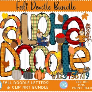 Autumn Doodle Letters: Fall Alphabet Clipart Bundle (PNG)