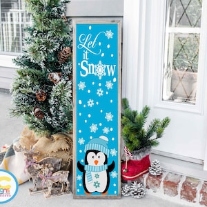 Penguin svg, Let it Snow Vertical Porch sign SVG Winter Snowman diseño buscando silueta cortar archivos, cricut Svg, Eps Dxf Png láser Clipart