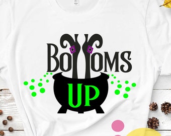 Witch SVG, Bottoms Up Wine glass design trick or treat Svg, Halloween Sign Svg, Saying, EPS, Studio, Dxf, SVG Cricut, Silhouette, Cuttable