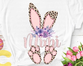 Mimi Cheetah bunny PNG. Easter Leopard Print ears and feet with flower  Rabbit sublimation digital design Easter clipart printable printing