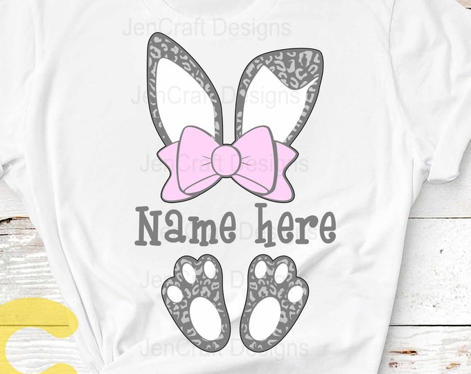 Easter svg, Cheetah print bunny ears bow feet, Leopard print ears SVG, Eps, Dxf PNG Easter Leopard Rabbit sublimation digital design clipart