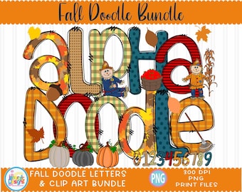 Autumn Doodle Letters: Fall Alphabet Clipart Bundle (PNG)