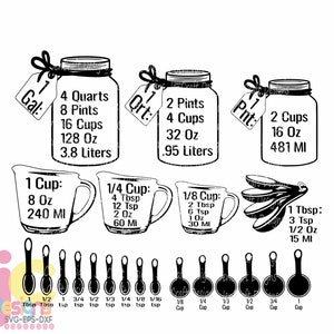 Kitchen SVG, Conversion Cheat Sheet Chart svg, Kitchen Measuring svg measurement Conversion Chart measuring Cups svg cricut silhouette
