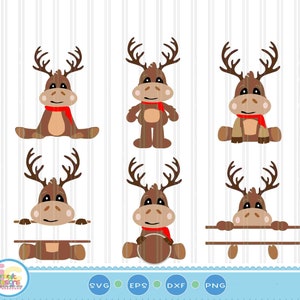Christmas Reindeer Monogram SVG Bundle: Peeking ClipArt (Digital Download)