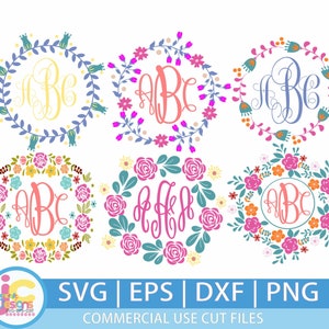 Floral Wreath svg Monogram Frames Flowers Mothers day Birthday SVG, DXF, EPS, Png Silhouette Cricut Vector Art Vinyl Digital Cutting
