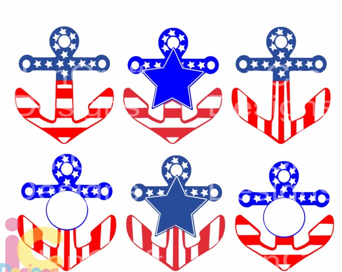 Patriotic Anchor SVG, 4th of july, USA monogram frames svg, Memorial Day Cricut Silhouette, Die Cut Machines Svg, Dxf, Eps, Png cut files