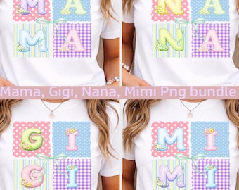 Floral Grandma Mama Gigi Mimi Nana PNG Bundle, Pastel Patchwork Sublimation Design (Digital Download)