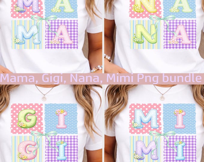 Floral Grandma Mama Gigi Mimi Nana PNG Bundle, Pastel Patchwork Sublimation Design (Digital Download)