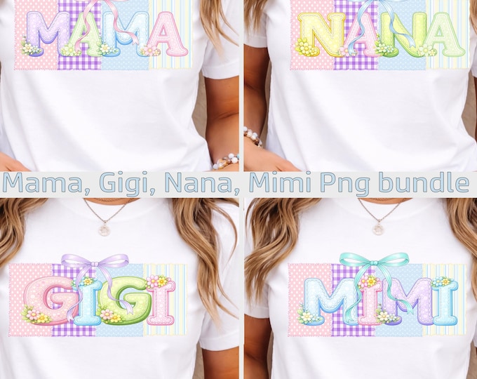 Floral Mama Gigi Mimi Nana PNG, Coquette Bow Pastel Patchwork Sublimation Design (Digital Download)