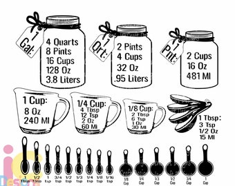 Kitchen SVG, Conversion Cheat Sheet Chart svg, Kitchen Measuring svg measurement Conversion Chart measuring Cups svg cricut silhouette