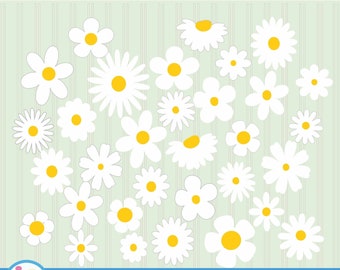 Daisy SVG, Wildflower Bundle, 32 Daisies cut files for retro shirt designs in Svg, Eps, Dxf, Png Cricut Silhouette floral clipart