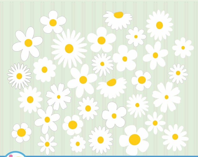 Daisy SVG, Wildflower Bundle, 32 Daisies cut files for retro shirt designs in Svg, Eps, Dxf, Png Cricut Silhouette floral clipart