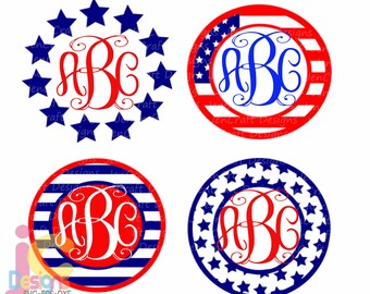 Patriotic July 4th svg American flag svg, USA monogram frames, 4th of July svg, Memorial Day Cricut Silhouette, Svg, Dxf, Eps, Png, Ai, Jpg