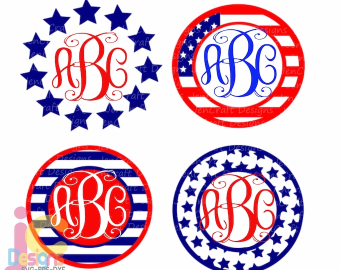 Patriotic July 4th svg American flag svg, USA monogram frames, 4th of July svg, Memorial Day Cricut Silhouette, Svg, Dxf, Eps, Png, Ai, Jpg