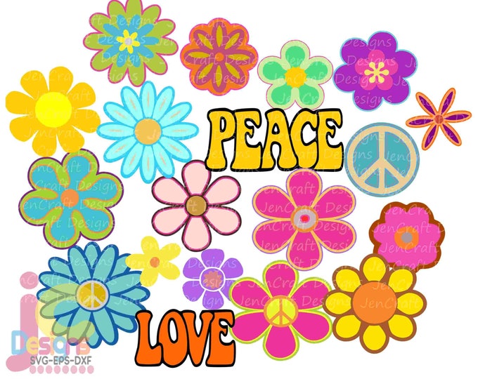 Hippie Flowers svg, Retro Groovy Flower svg, 60s-70s png Peace Love Flower child power svg, eps eps, dxf sublimation png clipart