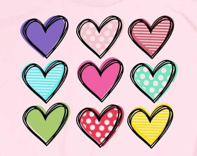 Valentine's 9 Hearts, Nine Doodle Hearts, 9 Hearts, Valentine's Nine Hearts, Be Mine Valentine Svg, Eps, Dxf, Png Files Cricut Sublimation