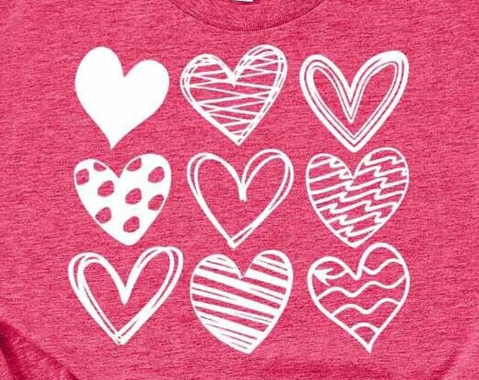 Valentine's day Hearts, 9 Hearts, Nine Doodle Hearts, Valentine's Nine Hearts, Be Mine Valentine Svg, Eps, Dxf, Png Files Cricut Sublimation