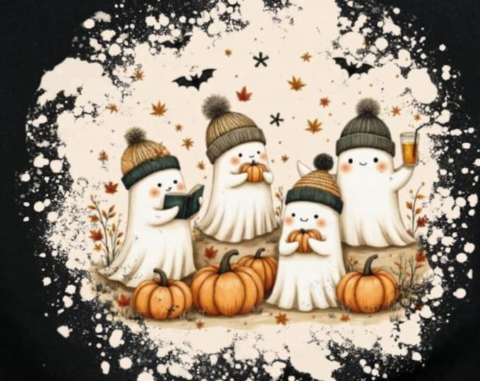 Fall Ghost Png, Cute Vintage Ghouls and Pumpkins png, Halloween PNG, Boo Ghost Shirt Png Cute Boo Halloween Sublimation Design